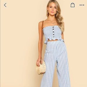 SHEIN Ruffled Hem Strapless Top & Pants Set